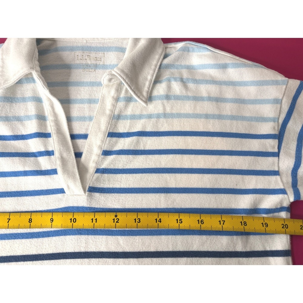 L.L. Bean Womens Blue Striped Cotton V-Neck Rugby Sweater Sz M Coastal Grandma - Picture 4 of 10
